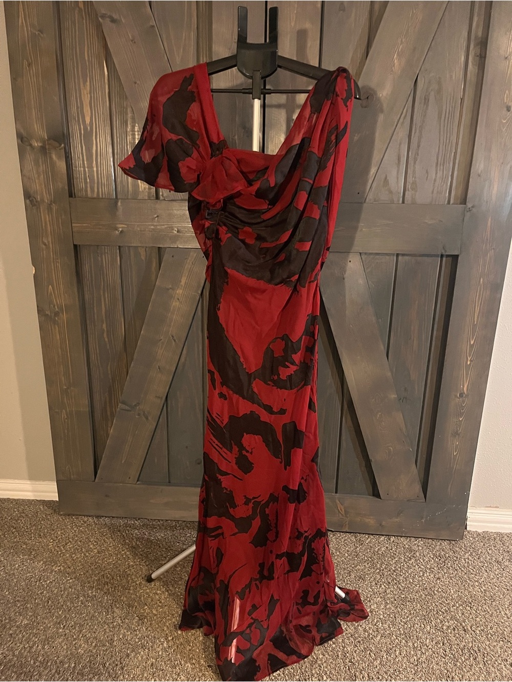 ASOS Red One-Shoulder Draped Floral Evening Gown NWT